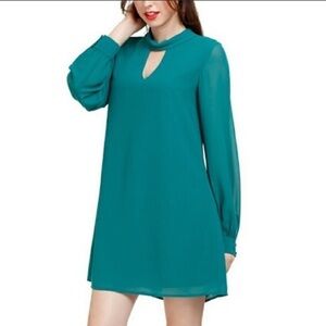 NWT Mini Dress Small Naked Zebra Green Teal Shirt Dress Keyhole Long-Sleeved NEW